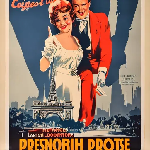 Prompt: A vintage film poster with a French decor