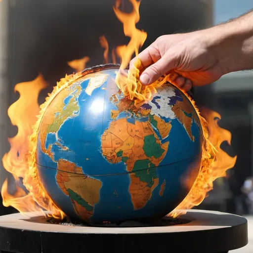 Prompt: the globe being burned by man.