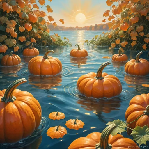 Prompt: swimming into the a sea of harvest pumpkins
