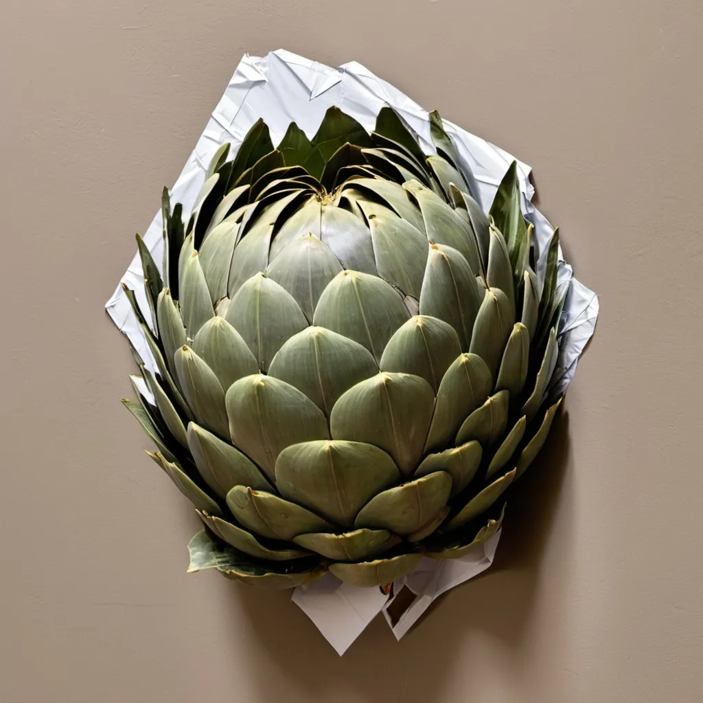 Prompt: artichoke duct-taped to a wall

