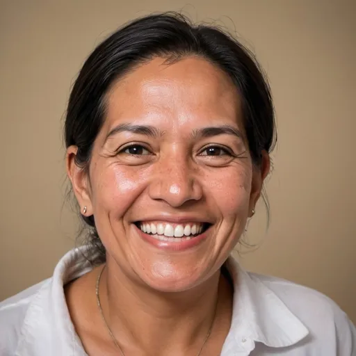 Prompt: imagen dividida a la mitad. la mitad derecha una foto realista de mujer peruana proveniente de Lima, de unos 43 años, con aspecto de ejecutiva, mirando sonriendo hacia la cámara con una leve sonrisa. en la mitad izquierda una foto realista de hombre peruano proveniente de Lima, de unos 43 años, con aspecto de ejecutivo, mirando sonriendo hacia la cámara con una leve sonrisa