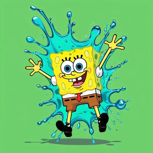 Prompt: Spongebob splash green background 