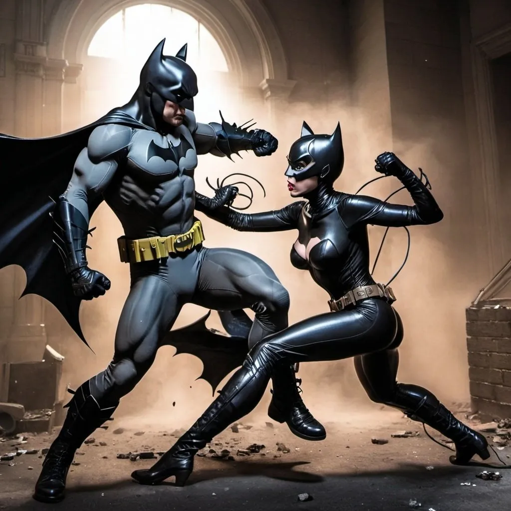 Prompt: batman fighting catwoman