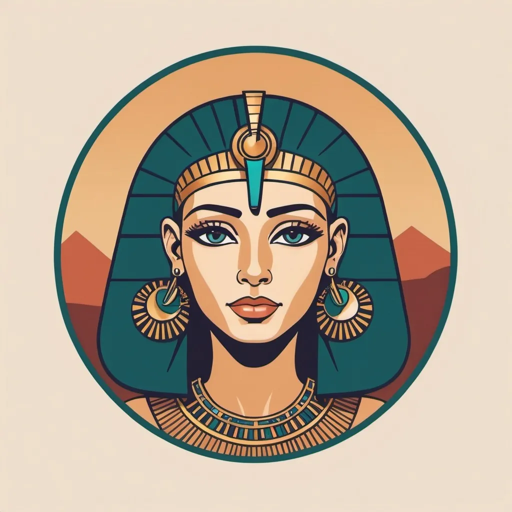 Prompt: a minimalist logo design,  ancient egyptian woman face , colors and a retro aesthetic , same as starbucks logo color and size 