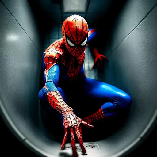 Prompt: a spider man in the toilet
