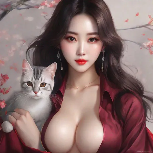 Prompt: My prompt> Humble, Masterpiece, Kang Mina type face, Kang Mina type body, 20 year old milf, from his pov,  ulzzang, realistic kpop idol,  dark burgundy hair, beautiful woman, big chest, B cup, uhd, realistic, 4k, 8k, photoshoot, extremely high definition, perfection, Hokusai type painting,  cat girl, dog girl, fox girl, playboy, scenic, portrait, insanity, breathtaking, iridescent, complex, impressive, remarkable, glorious, grandiose, sumptuous, luxurious,  wearing only small shirt she show his boobsl nakedf
