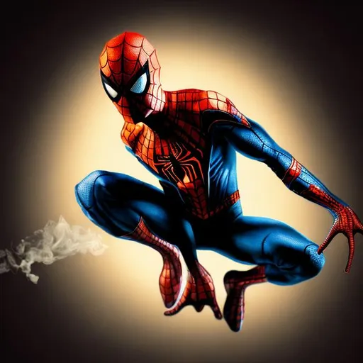 Prompt: a spider man smoking in the dark room.dark room has red lap
