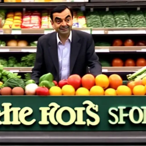 Prompt: Mr.Bean at a Whole Foods stealing 