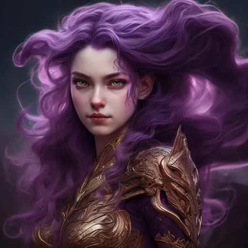 Prompt: portrait photograph of a female fury,  beautiful, wavy purple hair, feminine, charming, flirty, elegant, , glowing eyes, dragon wings, highly detailed, intricate, smooth, chiaroscuro, sharp focus, artstation, digital painting, concept art, 