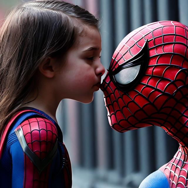 Prompt: a girl is  kissing with spider man
