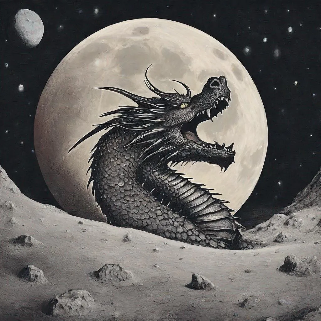 Prompt: dragon on the moon