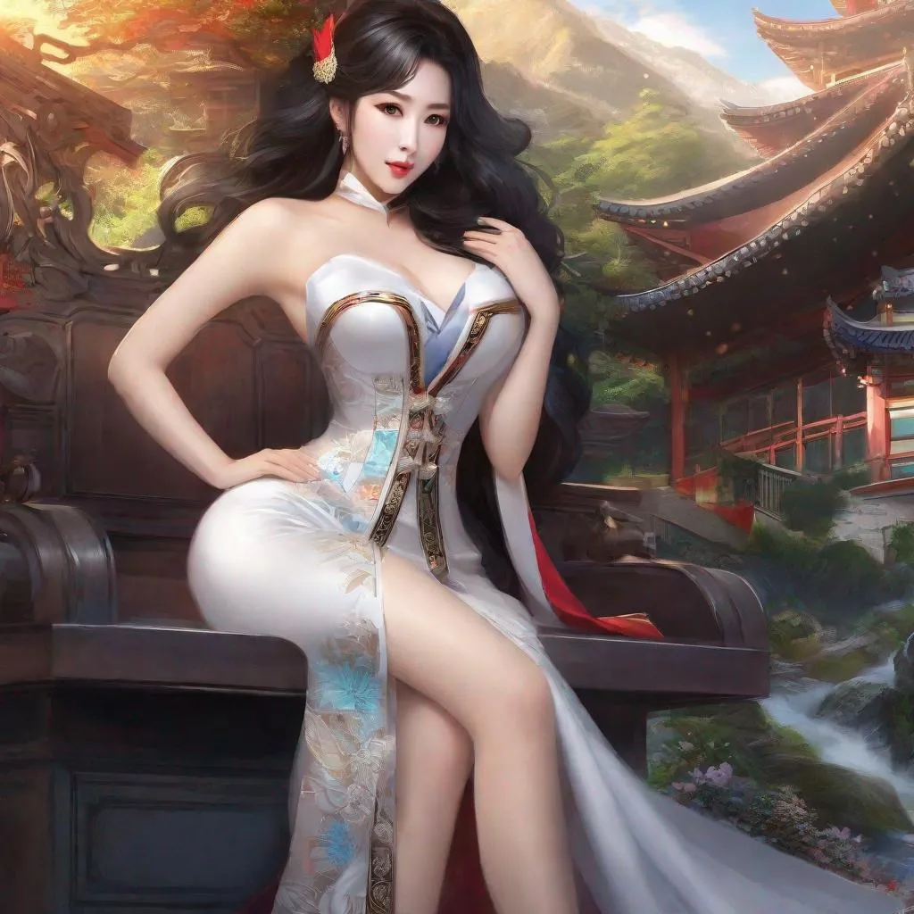 Prompt: Humble, Beautiful, Asian Queen,  Korean Woman, Big Chest, Stockings, scenic, dr eggman, 