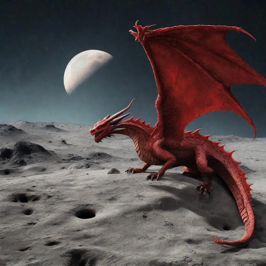 Prompt: red dragon on the moon