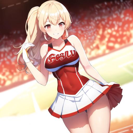 Prompt: gorgeous beautiful american USC university cheerleader song girl in white and red and gold USC cheerleader small uniform, white cheerleader skirt, full body shot, slender toned thighs, beautiful face, nice sweet smile, pretty white teeth, shoulder length hair, in a football stadium standing looking into camera, saturated colors, high quality, high resolution, hyper detailed, super detailed, render, CGI winning award, hyper realistic, ultra realistic, UHD, HDR, 64K, RPG, UHD render, HDR render  big b o o b s show hot 
