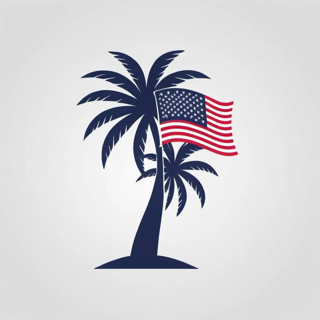 Prompt: Palm tree with a USA flag on it, logo 
Perfect USA flag.
