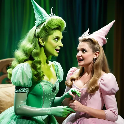 Prompt: Glinda the good rooming with Elphaba the green witch
