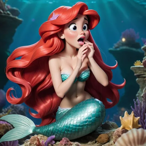 Prompt: mermaid Ariel singing wistfully in her cove