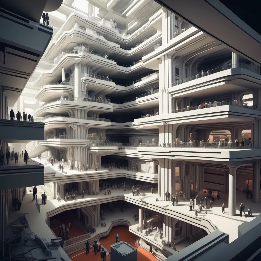 Prompt: rea una imagen de perspectiva isométrica, sci-fi, harvard architecture school style