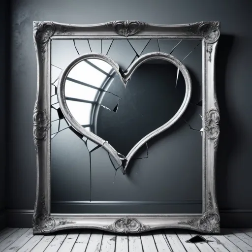 Prompt: Broken heart, empty mirror frame