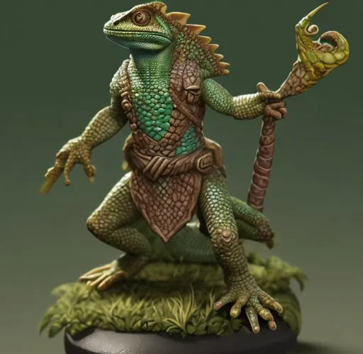 Prompt: A lizard folk ranger with chameleon features for dungeons and dragons