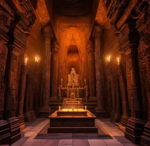 Prompt: A cathedral sized empty chamber, inside the snake temple. There is a large sized alter. There is a mild magic glow on the alter. The motif of any carvings or art is snake eyes.
