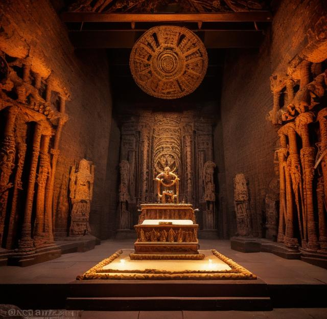 Prompt: A cathedral sized empty chamber, inside the snake temple. There is a large sized alter. There is a mild magic glow on the alter. The motif of any carvings or art is snake eyes.