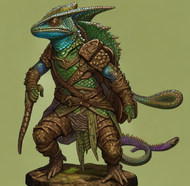 A lizard folk ranger with chameleon features for dun...