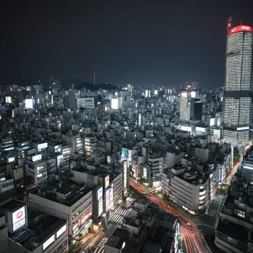 Prompt: a metropolis city in the night, extremely lively, not really crowded, Tokyo