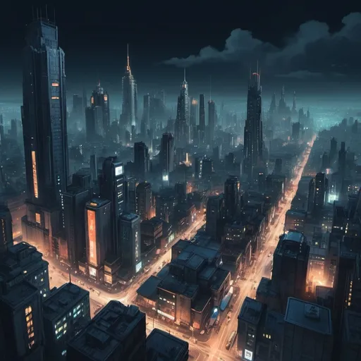 Prompt: a metropolis city in the night, extremely lively, not really crowded, dystopian scenery 