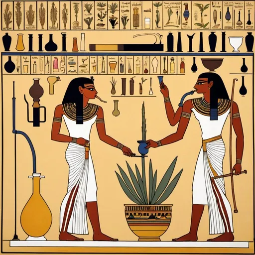Prompt: Egyptians were skilled in extracting aromatic compounds from plants through methods like distillation and maceration.