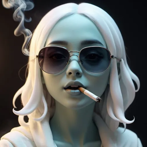 Prompt: A cute (girl) ghost wearing sun glasses while smoking.
Avatar hd 4K high detail