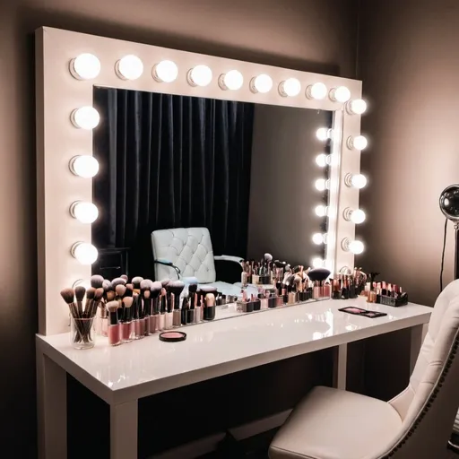 Prompt: Make up table with light bulbs in a lavish room