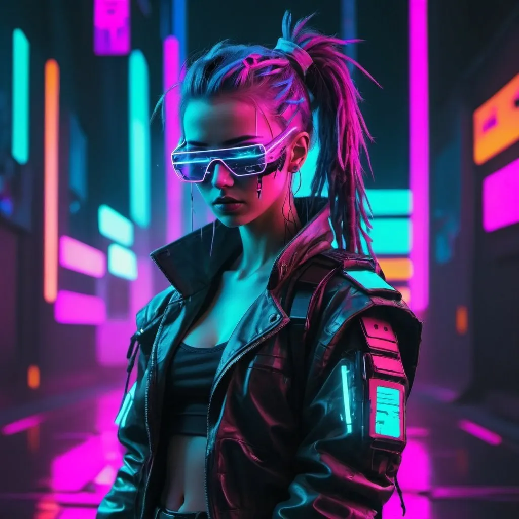 Prompt: Cyberpunk warrior in neon colours aesthetic cyberpunk glitch art