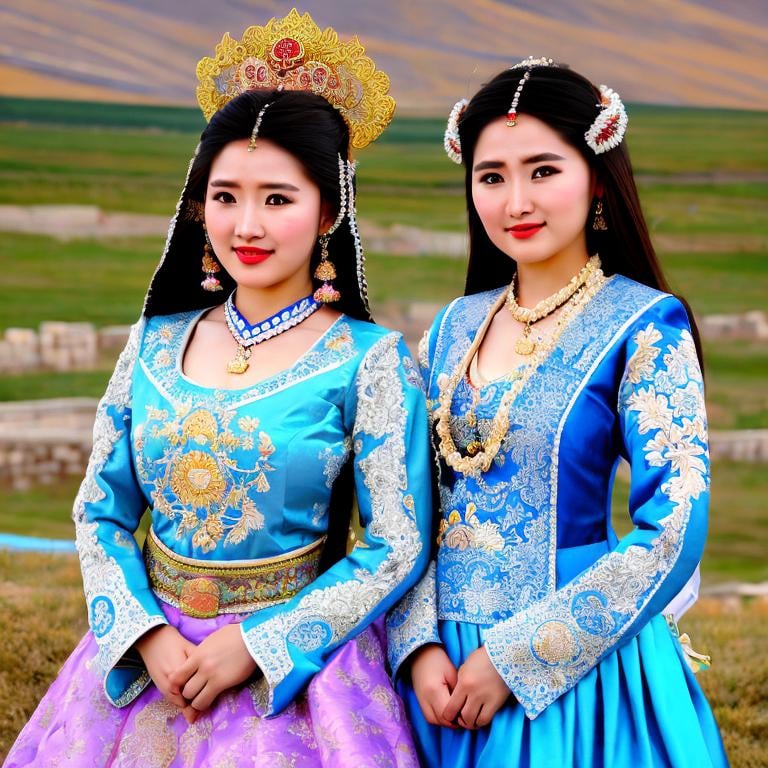 Prompt: Hyper Realistic Long shot, Khutulun Mongol Princess, marriage to a man, majestic Mongolian landscape, traditional wedding attire, intricate details, historical accuracy, intense emotion, powerful legacy, --ar 16:9 --q 1 --stylize 500