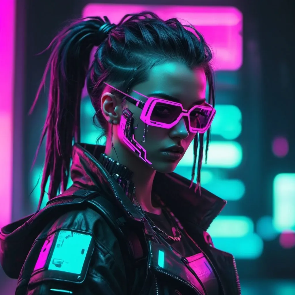 Prompt: Cyberpunk warrior in neon colours aesthetic cyberpunk glitch art