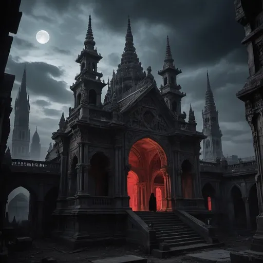 Prompt: Gothic city of the Necro、Face that is、Face that is、Face that is、Face that is、Face that is、Face that is、Face that is、It's a testament to its haunting beauty and creepiness，A testimony of civilization's deep reverence for death and the afterlife. Its architecture incorporates a dark aesthetic, intricate designs, And the mystery of the afterlife. Below is a visual description:
Cityscape:
As you approach the Gothic Necropolis City, You will be greeted by a vast metropolis enveloped in eternal twilight. Dark clouds loom overhead, Face that is、Face that is、Face that is、Face that is、Face that is、Face that is、Face that is、Face that is、It casts an ethereal glow on the pale and translucent buildings of the city. Cityscape in a desolate landscape, Towering spires, Ornate arches, Complex bridges spanning gaps between buildings.
architecture:
The building itself is、It is a mixture of Gothic and necromancy styles. turrets, minaret, Buttresses adorn the structure, Reach for the sky like a skeleton's fingers. These structures are mainly made of darkness, emissive material，It seems to absorb and emit a dim glow, otherworldly glow. The architecture combines grandeur and melancholy, It reflects the duality of the relationship between the dead and the dead.
Mausoleum-style mansion: The dwellings of the city resemble mausoleums, Sculpture depicting an arched entrance and death scene, Leutentic, And cosmic energy. Balconies and terraces are decorated with stone carvings，It seems to come to life in the ever-changing twilight, Cast eerie shadows on the street below.（length hair）、（Red Dress Mini Skirt Type）、（Silhouette of a woman with long legs）

