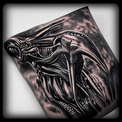 Prompt: Create a  black pen HR Giger.  style alien xenomorph connected biomechanically to the hive only on  a white background A4 size paper Tattoo, stunning, realistic highly hd 3d details do not create the image on the human body 