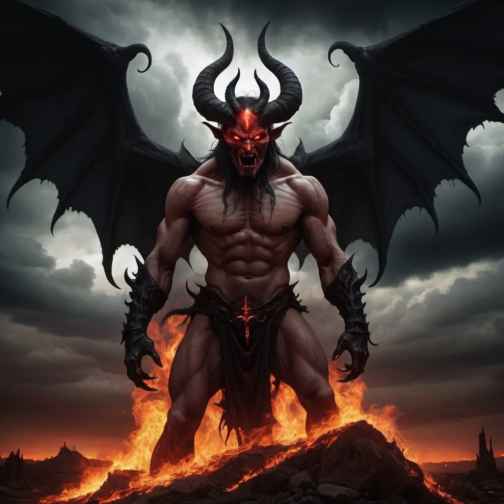 Prompt: (Best quality,A high resolution:1.2),(Dark,menacing:1.1),(sinister:1.1),(Devil,satan,Lucifer:1.1),(The demons:1.1),(Ominous,Foreboding:1.1),(Powerful figure:1.1),(Red glowing eyes,Sharp teeth:1.1),(Black wings,Thick,Tattered:1.1),(Hell landscape:1.1),(Fire,brimstone:1.1),(Threatening atmosphere:1.1),(Dark shadows,Menacing presence:1.1),(Ominous clouds,Stormy sky:1.1),(Gloomy,Unforgettable mood:1.1),(Ominous aura,evil energy:1.1),(Dark aura,Smoke:1.1),(intense heat,fiery flames:1.1),(Surreal,Nightmarish vision:1.1),(Prophecy of the book of Revelation:1.1),(Twisted horns,Blazing Crown:1.1),(Ominous whisper,Evil laughter:1.1),(Screams of torment,Echoing cries:1.1),(Ominous symbols,Ancient runes:1.1),(Mystical Artifacts,Shadow artifacts:1.1),(Hell Rituals,Ritual sacrifices:1.1),(Demon Servant，,Dark creatures:1.1),(Desolate,barren wasteland:1.1),(Academy of Souls,Tormented souls:1.1),(Eternal curse,Desperate life:1.1),(The destruction of the end of the world,The world is in chaos:1.1),(Malicious intent,The embodiment of darkness:1.1),(A gateway to the underworld,Nightmare realm:1.1),(funk,terroral:sankta].