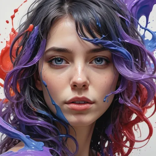 Prompt: Colorful beautiful girl: a giru 28-years old, messy hair, oil painting, nice perfect face with soft skinice perfect face, blue yellow colors, light purple and violet additions, light red additions, intricate detail, splash screen, 8k resolution, masterpiece, cute face,artstation digital painting smooth veryBlack ink flow: 8k resolution photorealistic masterpiece: intricately detailed fluid gouache painting: by Jean Baptiste Mongue: calligraphy: acrylic: watercolor art, professional photography, natural lighting, volumetric lighting maximalist photoillustration: by marton bobzert:, complex, elegant, expansive, fantastical, wavy hair, vibrant, Best quality details, realistic, High definition, High quality texture, epic lighting, Cinematic film still, 8k, soft lighting, anime style, masterful playing card border, random Colorful art, oil painting, blue yellow colors, light purple and violet additions, light red additions, intricate detail, splash screen, 8k resolution, masterpiece, artstation digital painting smooth veryBlack ink flow: 8k resolution photorealistic masterpiece: intricately detailed fluid gouache painting: by Jean Baptiste Mongue: calligraphy: acrylic: watercolor art, professional photography, natural lighting, volumetric lighting maximalist photoillustration: by marton bobzert:, complex, elegant, expansive, fantastical, vibrant