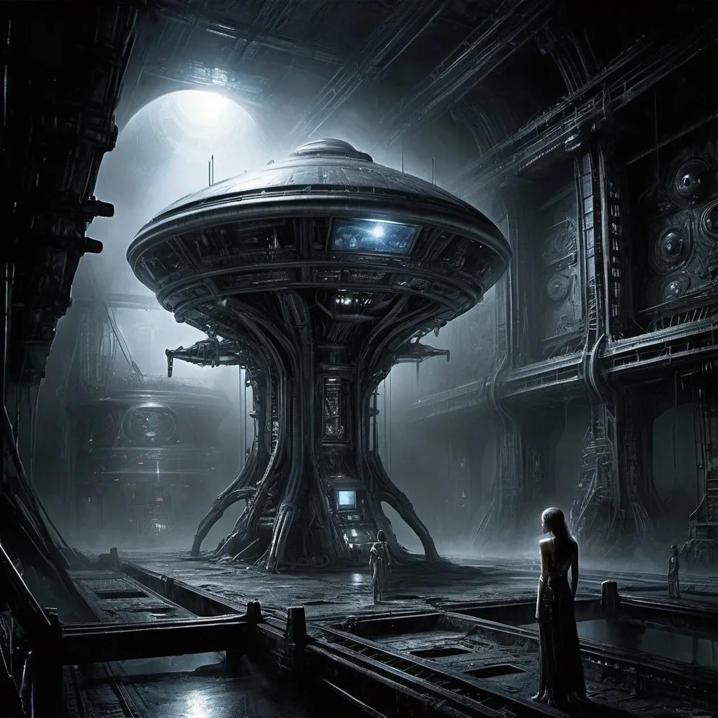 Prompt: (((Alien Laboratory)))Dark Theme, Visually Stunning Professional Quality Art, Damp Atmosphere, Luis Royo Style --auto