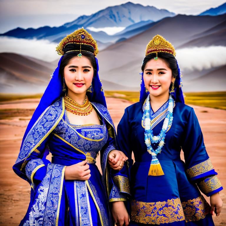 Prompt: Hyper Realistic Long shot, Khutulun Mongol Princess, marriage to a man, majestic Mongolian landscape, traditional wedding attire, intricate details, historical accuracy, intense emotion, powerful legacy, --ar 16:9 --q 1 --stylize 500