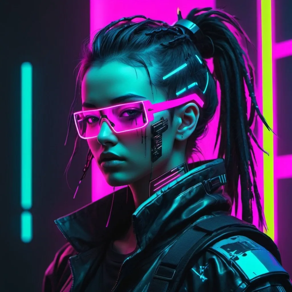 Prompt: Cyberpunk warrior in neon colours aesthetic cyberpunk glitch art