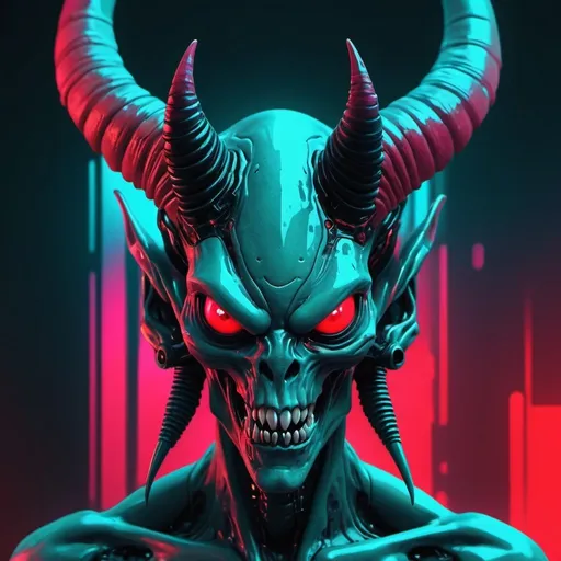 Prompt: cyberpunk art style, abstract background, glitchy digital painting of an alien creature with massive horns and teeth, glitch effecting the colors and textures in red black teal blue neon color palette, digital art --ar 51:64 --s 750 --niji 6