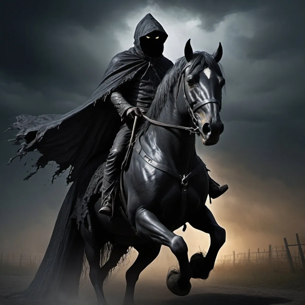 Prompt: ral-mythcr, headless horseman, mythical creature, a photorealistic image of a headless horseman, the horseman, headless rider, clad in dark, tattered clothing of an ancient style, rides a powerful black horse 