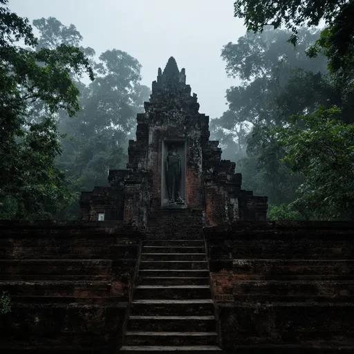 Prompt: A blood-red temple walls and floring in an ancient temple  stone statue of an ancient godess sculpture of divine gods in the rain forest mist smog and fog in the atmosphere and pure black ston temple in the forest  cinematic photoshoot realistic lightings ulta hdr 32k high resolution, smooth and delicate skin, noble and elegant, ultra-realistic photography vibe, shot with Canon camera, intricate details, 32k --ar 16:9 --s 750 --v 6.1