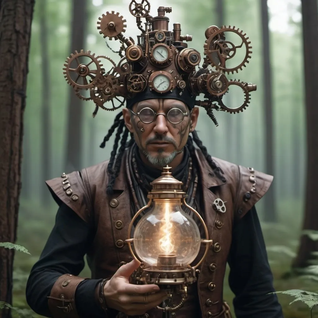 Prompt: steampunk Shaman in the forest , dissolving and swirling octane render, hyper realistic, –ar 2:3 –q 2