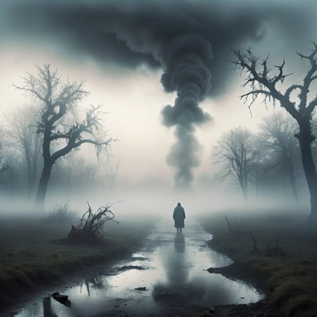 Prompt: Scene of conspiracy of otherworldly creatures against humans, mist, climate of suspense, anger