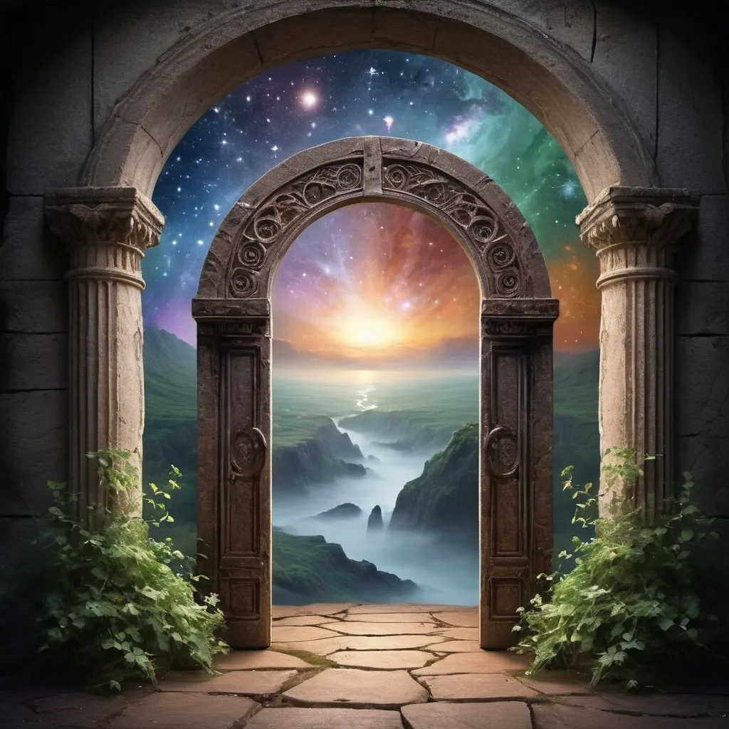 Prompt: The prompt generated with the given theme "Forgotten Gateway of Time and Space" is as follows:

```
forgotten gateway of time and space,aged weathered stone archway,pastel sunset fading into twilight,mysterious worn-out inscriptions,buried secrets and ancient wisdom,enchanted atmosphere,faintly glowing,ancient moss-covered stone floors,whispers of forgotten legends,distant shimmering stars,portal to another dimension,glimpses of distant galaxies,faded memories of forgotten travelers,mystical energy radiating from the gate,crumbling celestial gate,overgrown with ivy and vines,dark ruins of an alien civilization,unraveling cosmic mysteries,sublime connection between past and future,magical convergence of time and space,hidden door to parallel universes,dissolving boundaries between dimensions,mysterious flickering lights,celestial harmony,healing aura of the gateway,cosmic symphony of colors,transcendent experience,transformation beyond imagination,unveiling hidden truths,whispering echoes of the universe,breathtaking celestial landscape,vortex of swirling stars and galaxies,ever-changing cosmic patterns,mirage of timelessness,cosmic ballet of planets and constellations,surreal serenity of the gateway,hallway to the infinite.
```

Remember, the prompt is a combination of tags describing the main subject of the image, materials used, additional details, image quality, art style, color tones, and lighting.