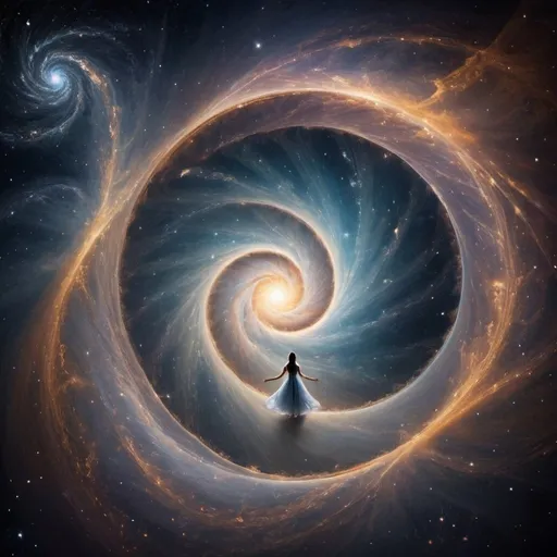 Prompt: mystery of the universe unfolding into wonder through endless time and space. A dance of eternal grace 