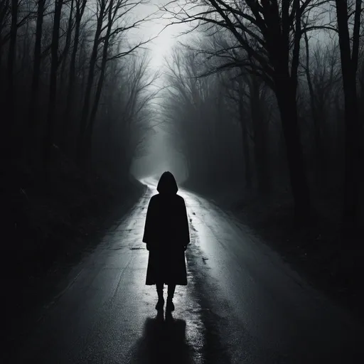 the dark side of the road, eerie person silhouette,...